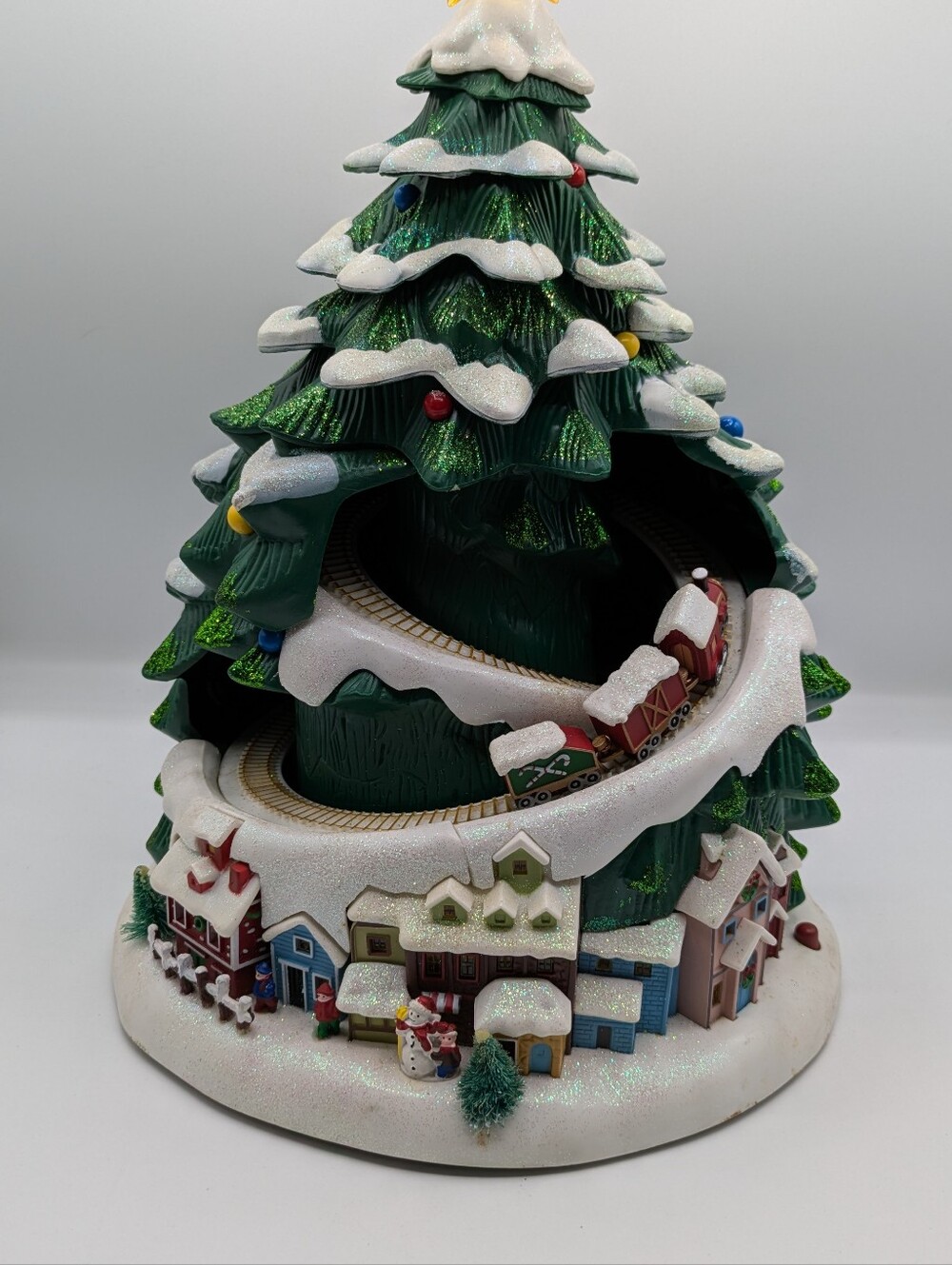 Avon Green Snow-Capped Christmas Tree Train Village